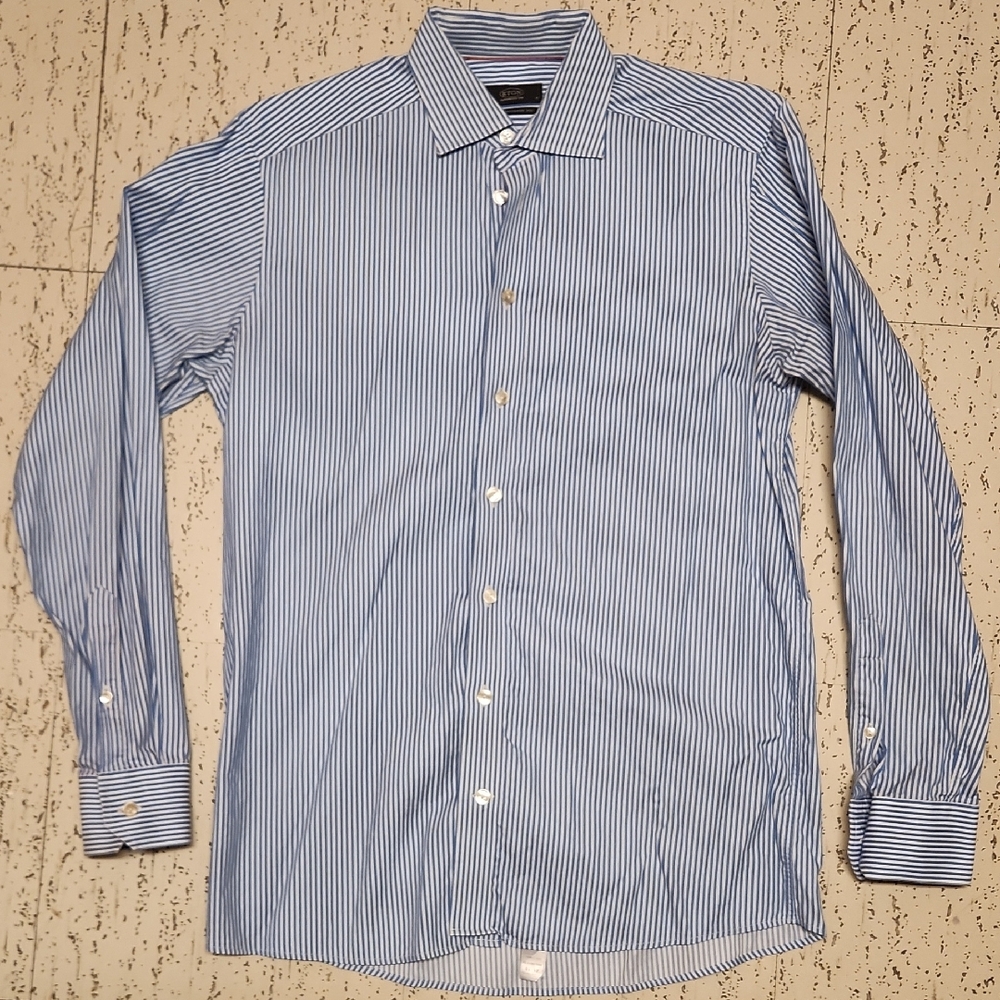 Eton Contemporary Fit Blue & White Stripe Long Sleeve Button Down Dress Shirt